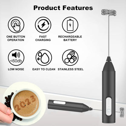 Rechargeable Milk Frother – 3-Speed Handheld Whisk