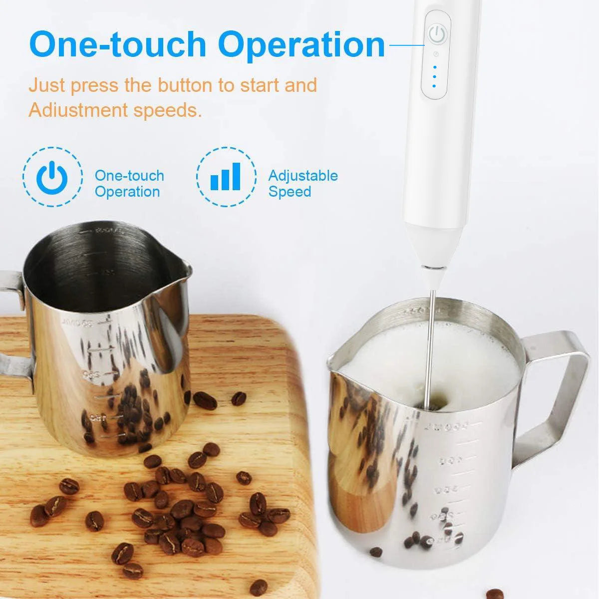 Rechargeable Milk Frother – 3-Speed Handheld Whisk