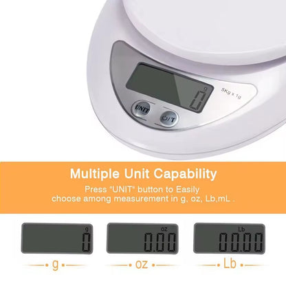 Compact Digital Kitchen Scale – 5 kg / 1 g